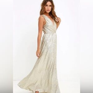 All the Shimmers, Gold Maxi Dress-Lulu SZ Large